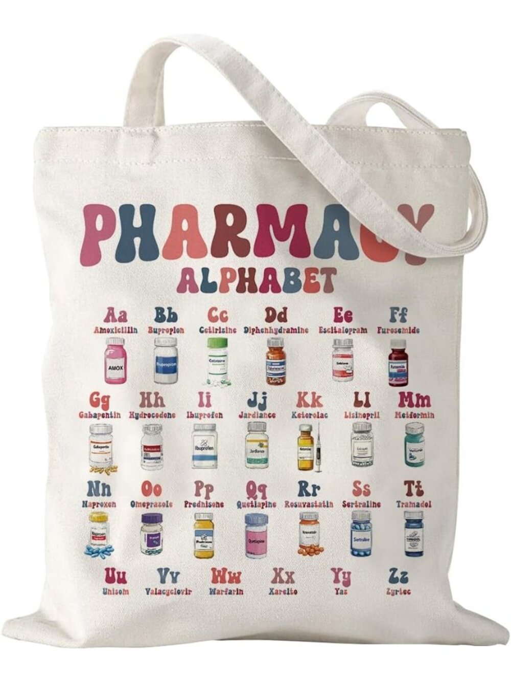 〽️Women Beige Pharmacy Grocery Travel Gym Weekender Vacation Work Tote Gift Bag